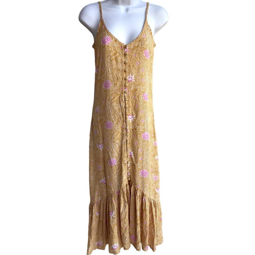 Beachgold Button Down Sundress with Ruffled Hem-Has Sml Ink Spots-size XS
